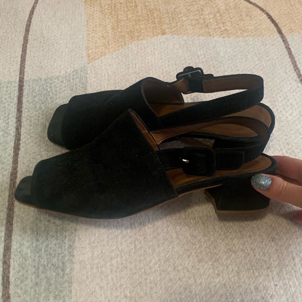 By Far Black Suede Low Heel Sandal